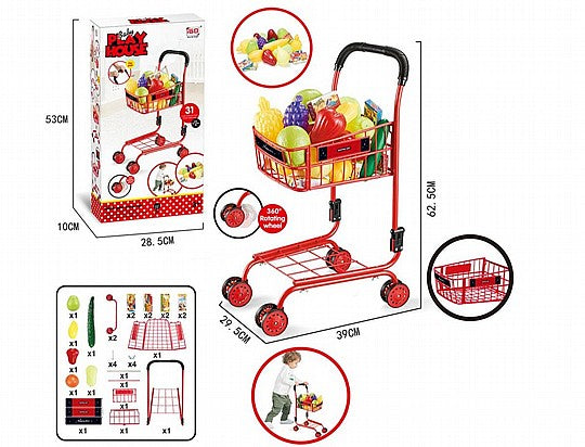 עגלת סופר ממתכת לילדים עם מצרכים