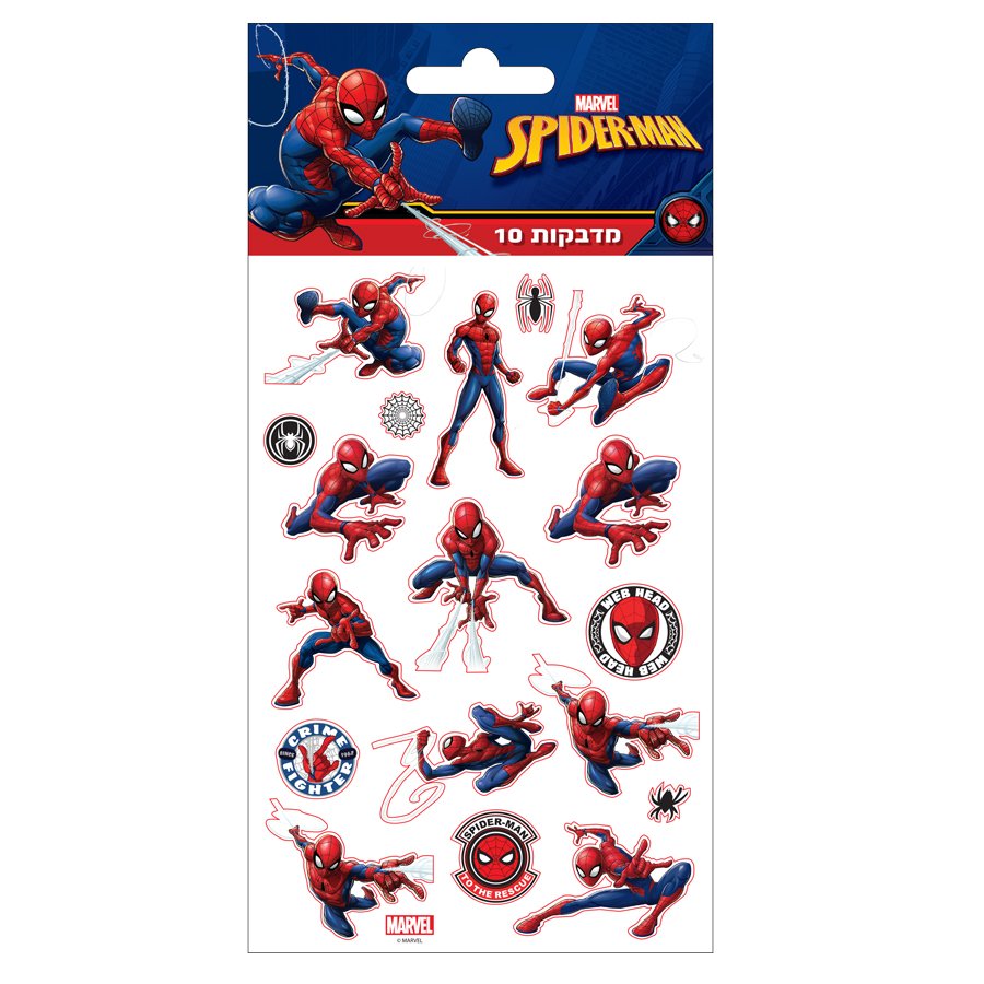 10 דפי מדבקות ספיידרמן