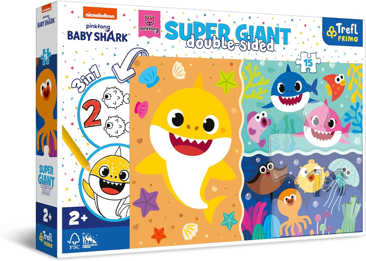 פאזל רצפה דו צדדי 15 חלקים בייבי שארק