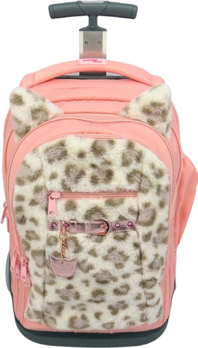 תיק טרולי לבית הספר גלגלים מובנים מנומר ורוד Inway
