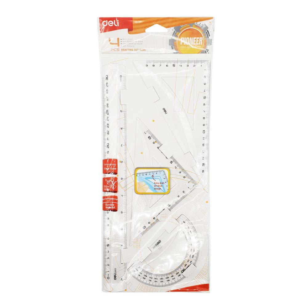 סט סרגלים, סרגל משולש ומד זווית deli