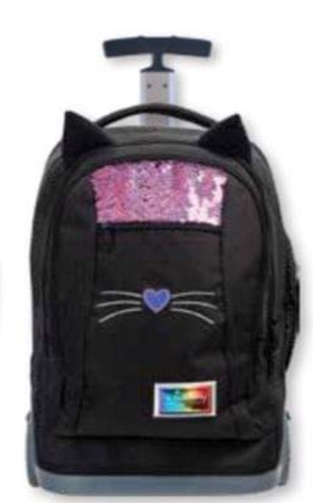 תיק טרולי לבית הספר גלגלים מובנים חתול פייטים סגול Inway