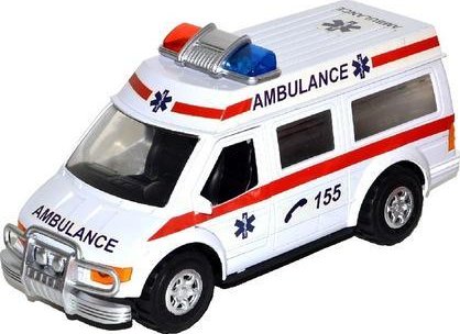 אמבולנס נוסע עם אורות צלילים ודלתות נפתחות