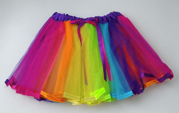 חצאית טוטו קשת בענן צבעונית באורך 65 ס"מ