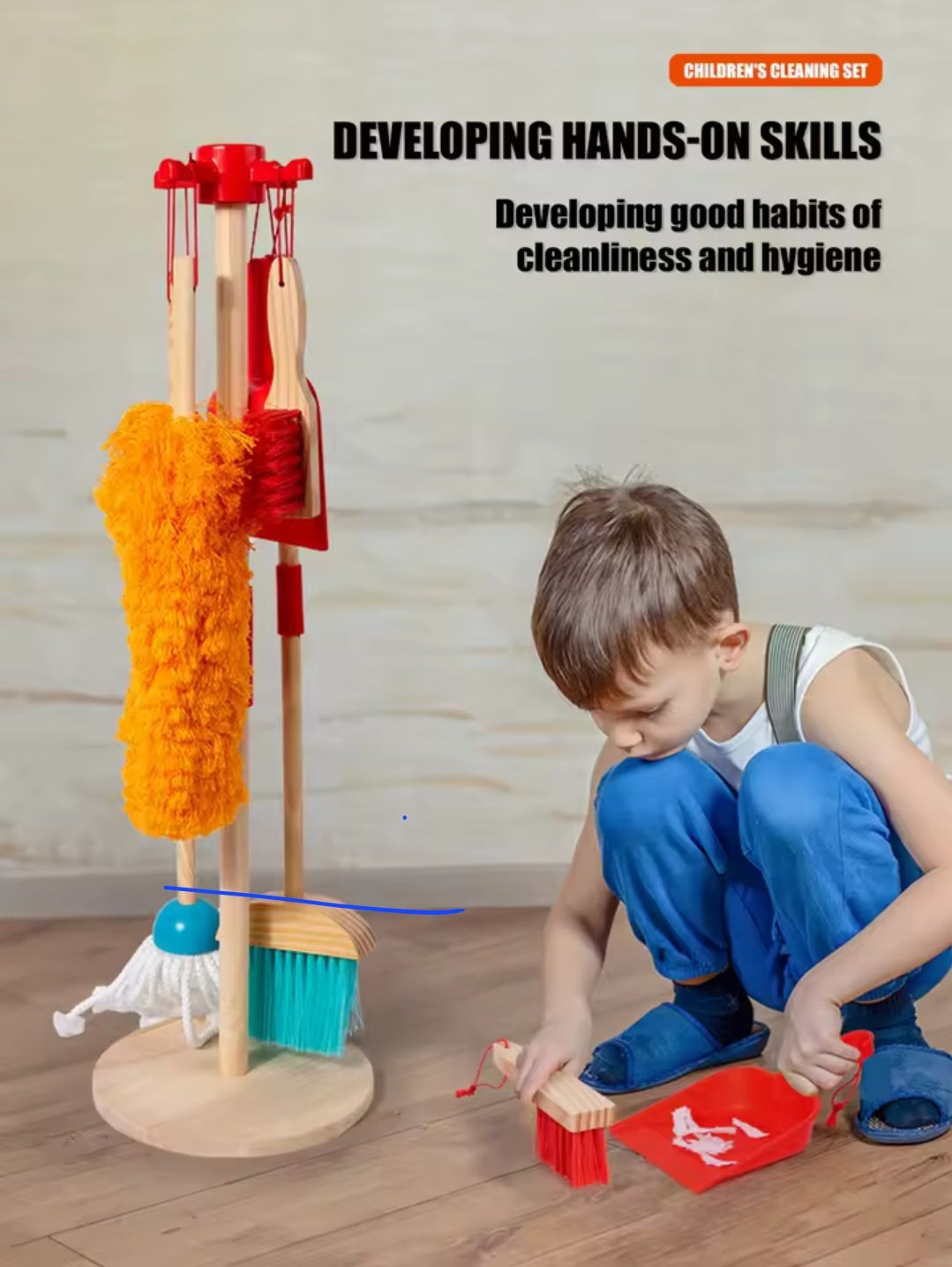 ערכת כלי ניקוי מעץ לילדים