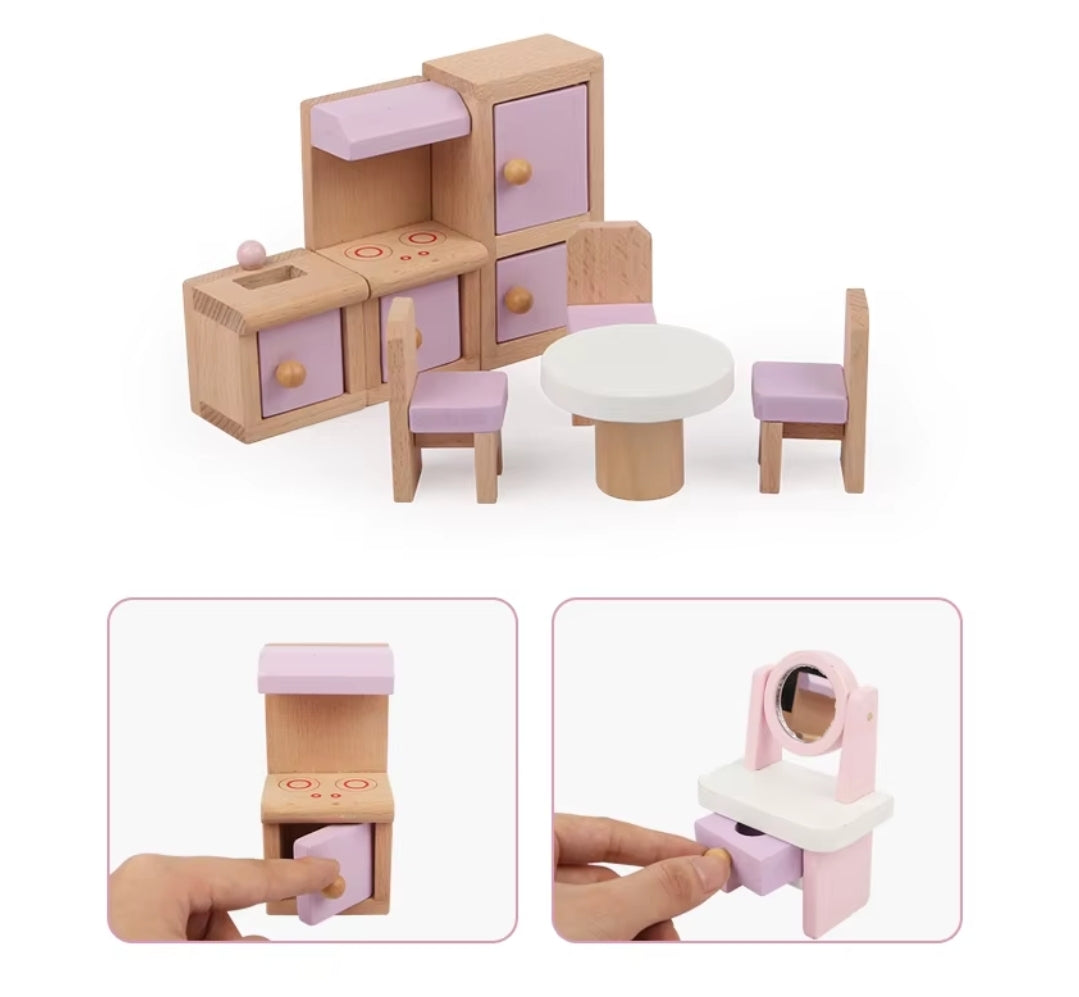 בית בובות מעץ 3 קומות עם ריהוט מעץ