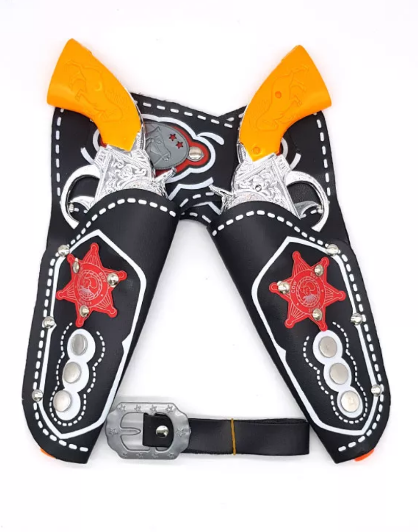 נרתיקים לאקדחים עם אקדחים וחגורה לתחפושת קאובוי