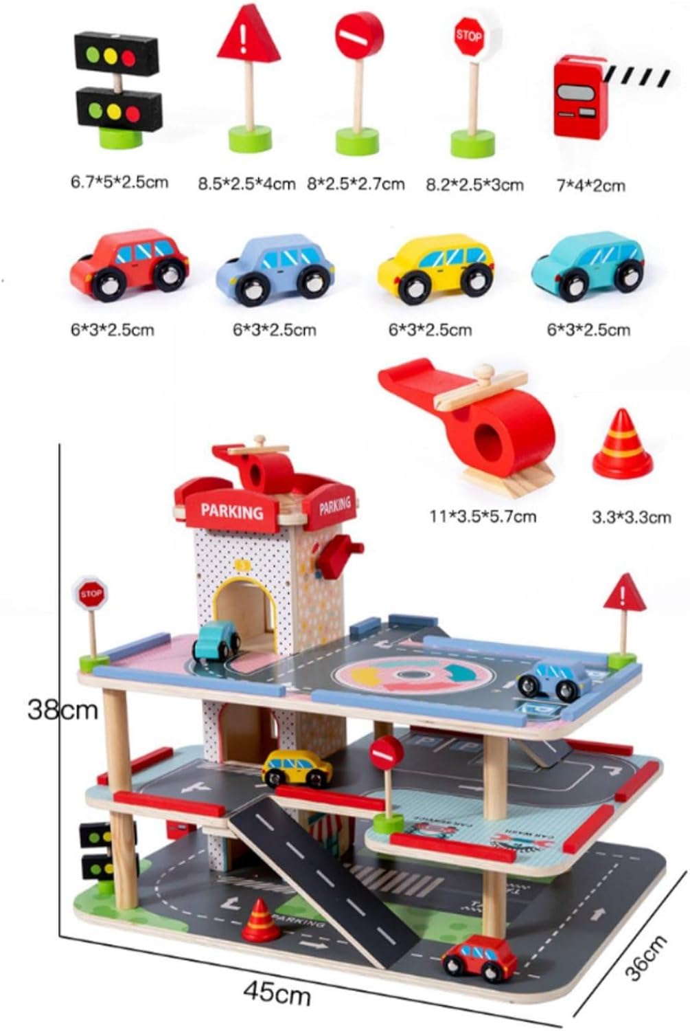 חניון מכוניות מעץ איכותי כולל מכוניות