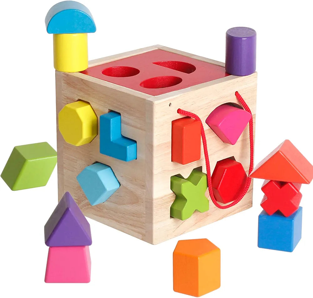 קוביית מיון והכנסת צורות מעץ לפעוטות