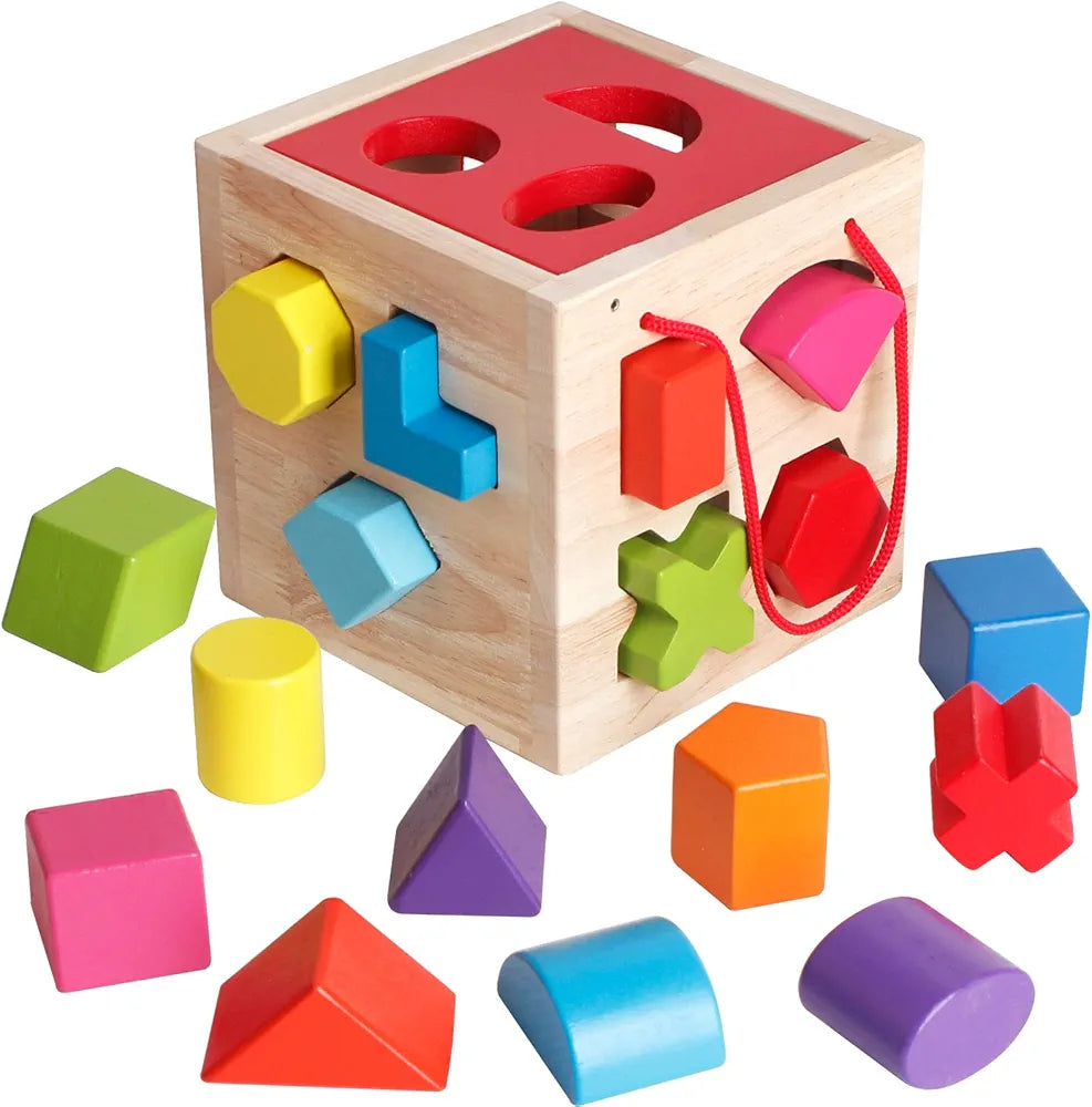 קוביית מיון והכנסת צורות מעץ לפעוטות