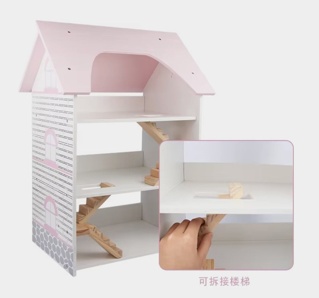 בית בובות מעץ 3 קומות עם ריהוט מעץ