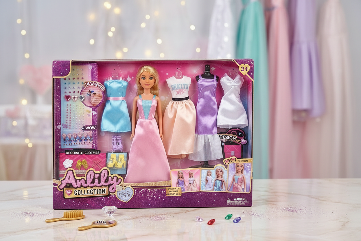 בובת אופנה Anlily Collection - ערכת עיצוב אופנה עם שמלות ואביזרים