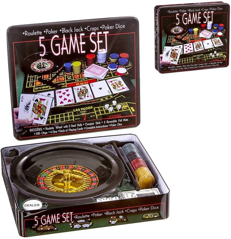 משחק רולטה פוקר ובלאק ג'ק בקופסת מתכת