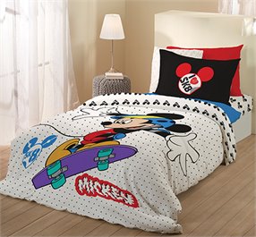 סט מצעים מיטה וחצי 100% כותנה סקייטבורד מיקי מאוס