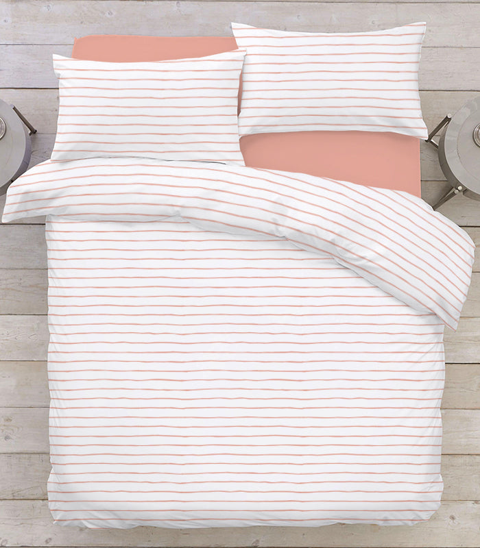 סט זוגי 100% כותנה דגם פסים ורוד