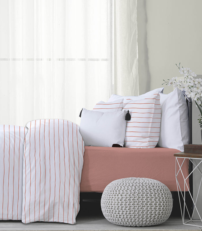 סט זוגי 100% כותנה דגם פסים ורוד