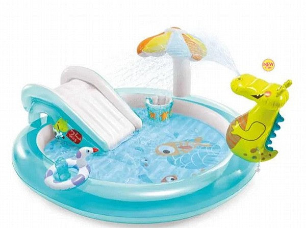 בריכת אינטקס עם מגלשה ותנין משפריץ מים