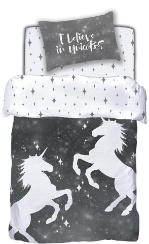 סט מצעים יחיד יוניקורן אפור 100% כותנה