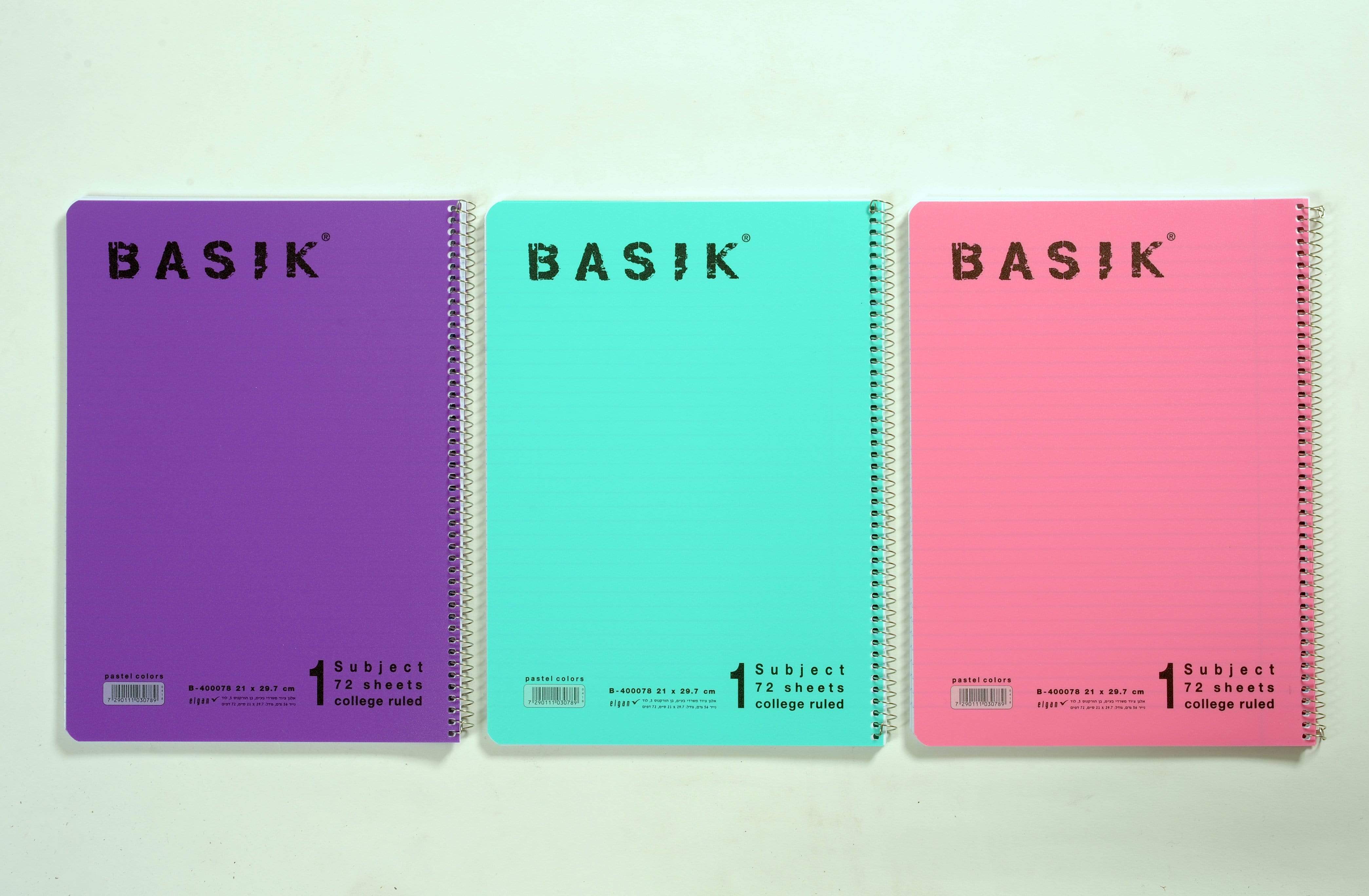 3 מחברות ספירלה איכותיות BASIK צבעי פסטל - zrizi toys