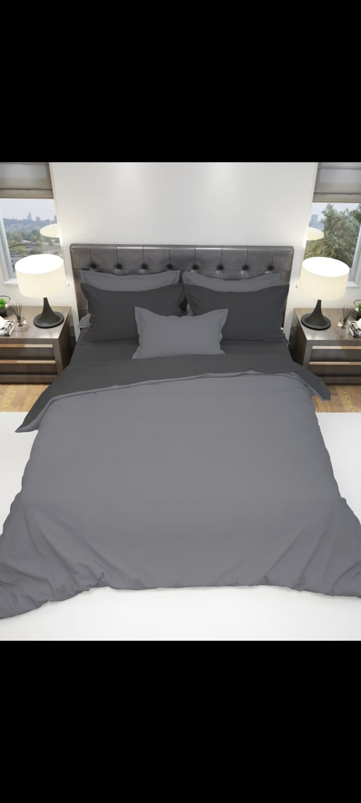 סט מצעים דו צדדי זוגי איכותי פרקל צפיפות חוטים גבוהה מאוד סדין אפור כהה