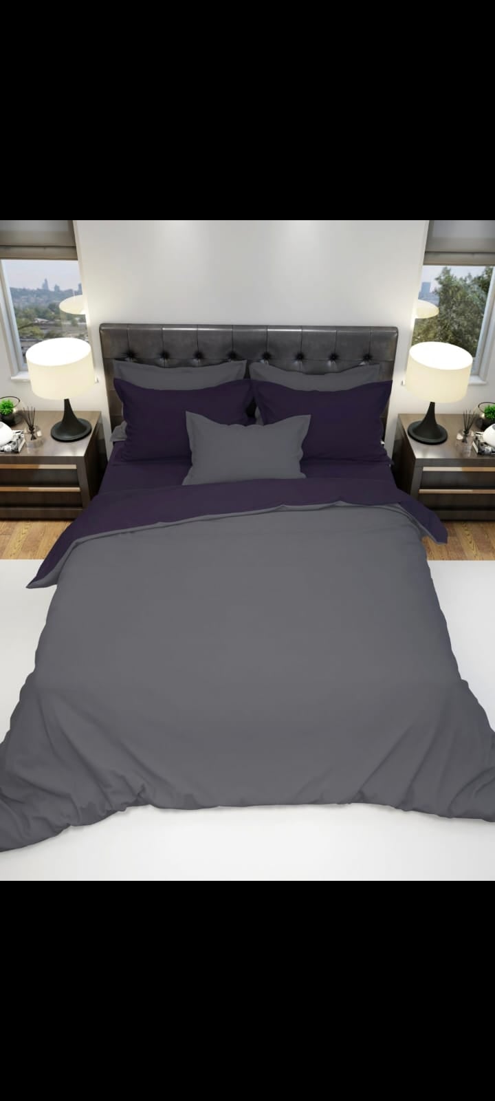 סט מצעים דו צדדי מיטה וחצי איכותי פרקל בעל צפיפות חוטים גבוהה מאוד סדין סגול כהה