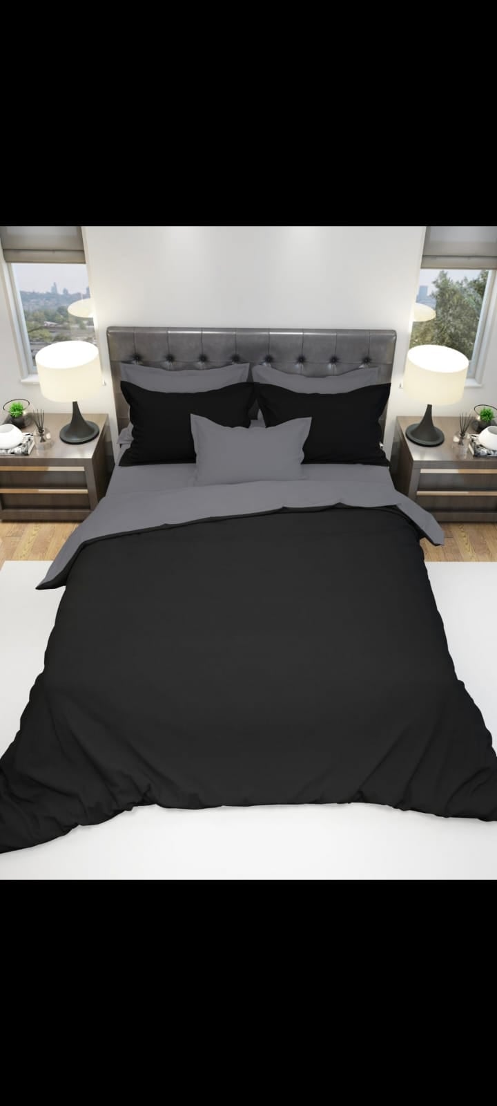 סט מצעים דו צדדי מיטה וחצי איכותי פרקל בעל צפיפות חוטים גבוהה מאוד סדין אפור כהה