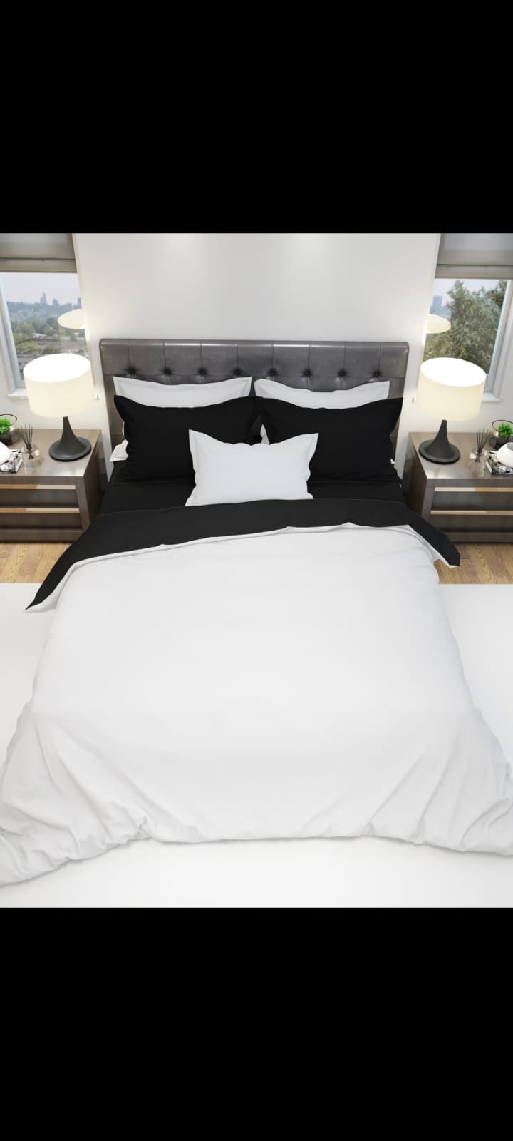 סט מצעים דו צדדי זוגי סאטן אל קמט צפיפות חוטים גבוהה מאוד סדין שחור