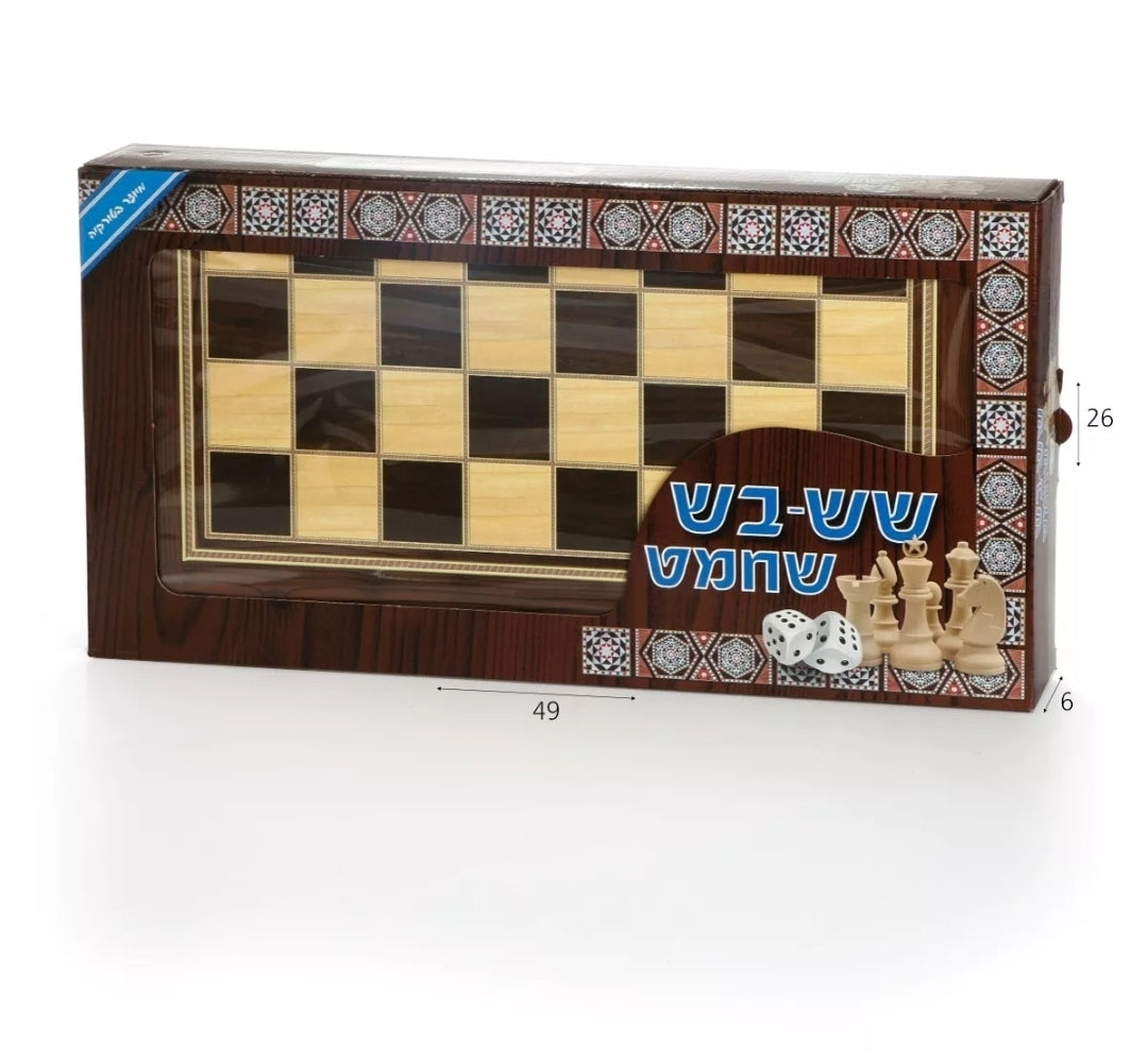 שחמט שש בש דמקה בלוח עץ
