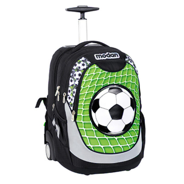 תיק מודן 2 ב1 טרולי כדורגל במגרש ירוק 