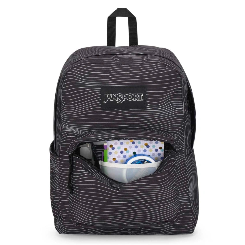 תיק ג'אנספורט שחור פסים Jansport Superbreak Plus