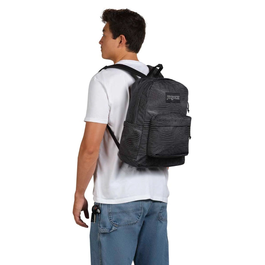 תיק ג'אנספורט שחור פסים Jansport Superbreak Plus