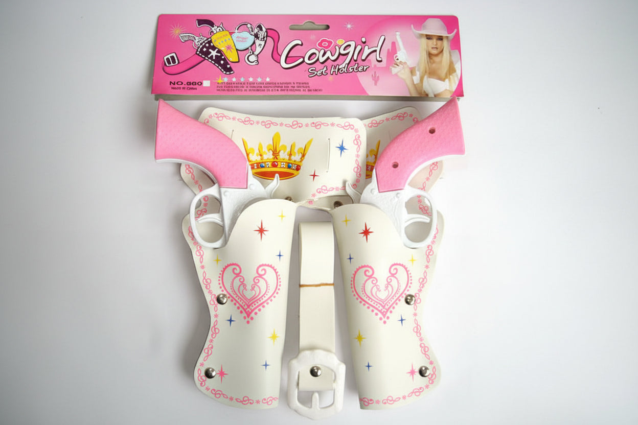 נרתיקים לאקדחים עם אקדחים וחגורה לתחפושת קאובוית ורודה