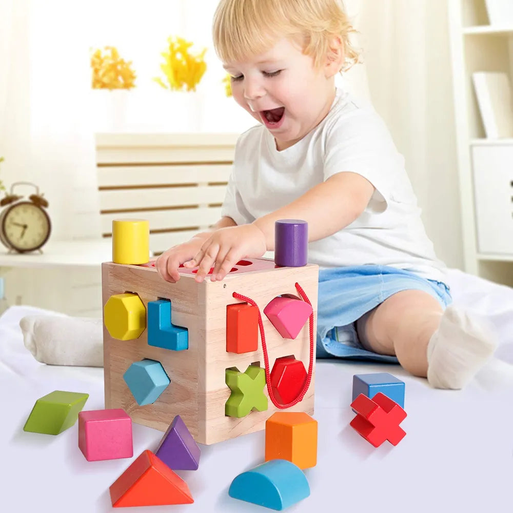 קוביית מיון והכנסת צורות מעץ לפעוטות