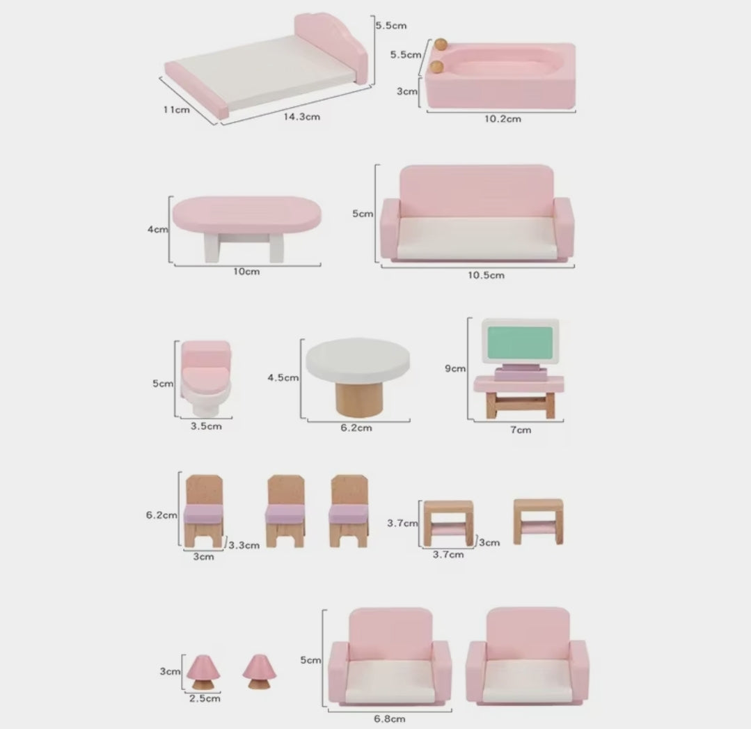 בית בובות מעץ 3 קומות עם ריהוט מעץ