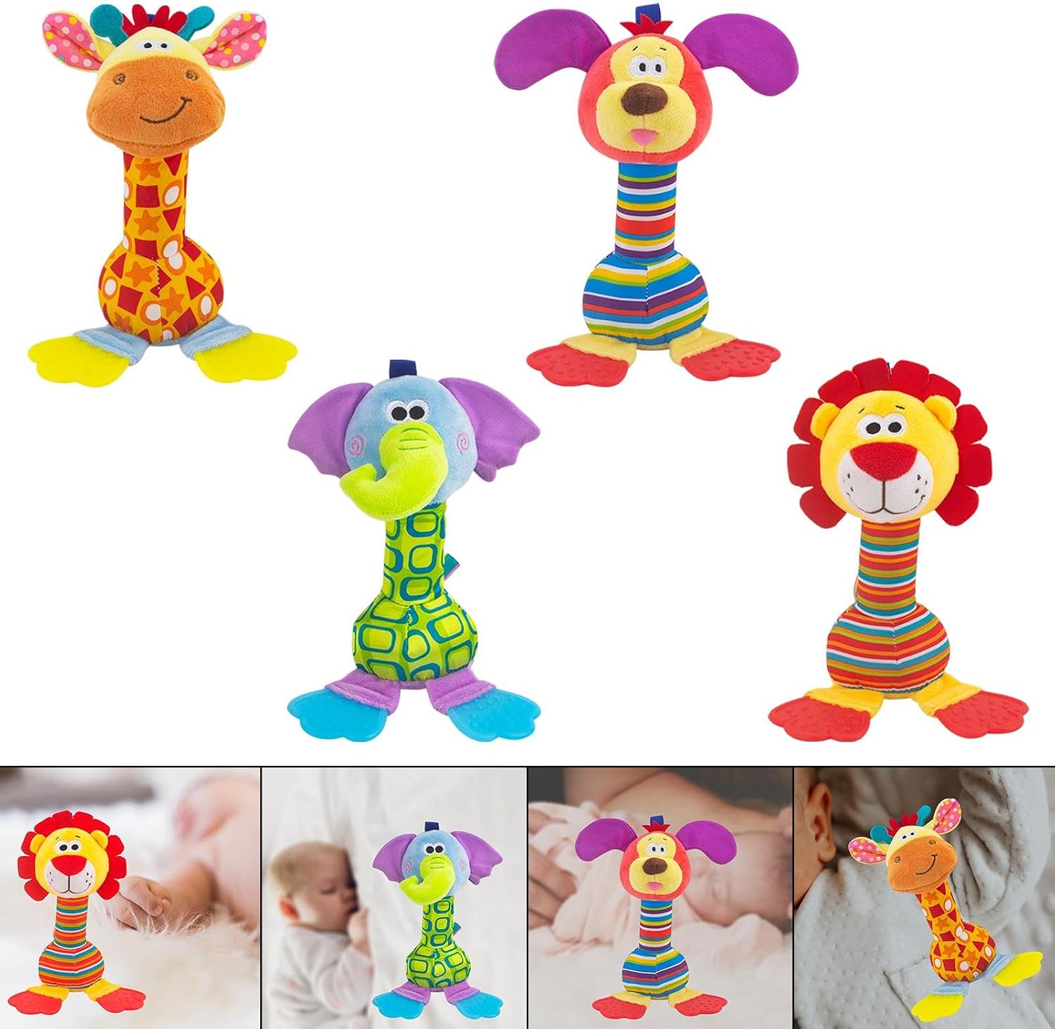 רעשן קטיפה רך ונשכן לתינוקות – חברים צבעוניים