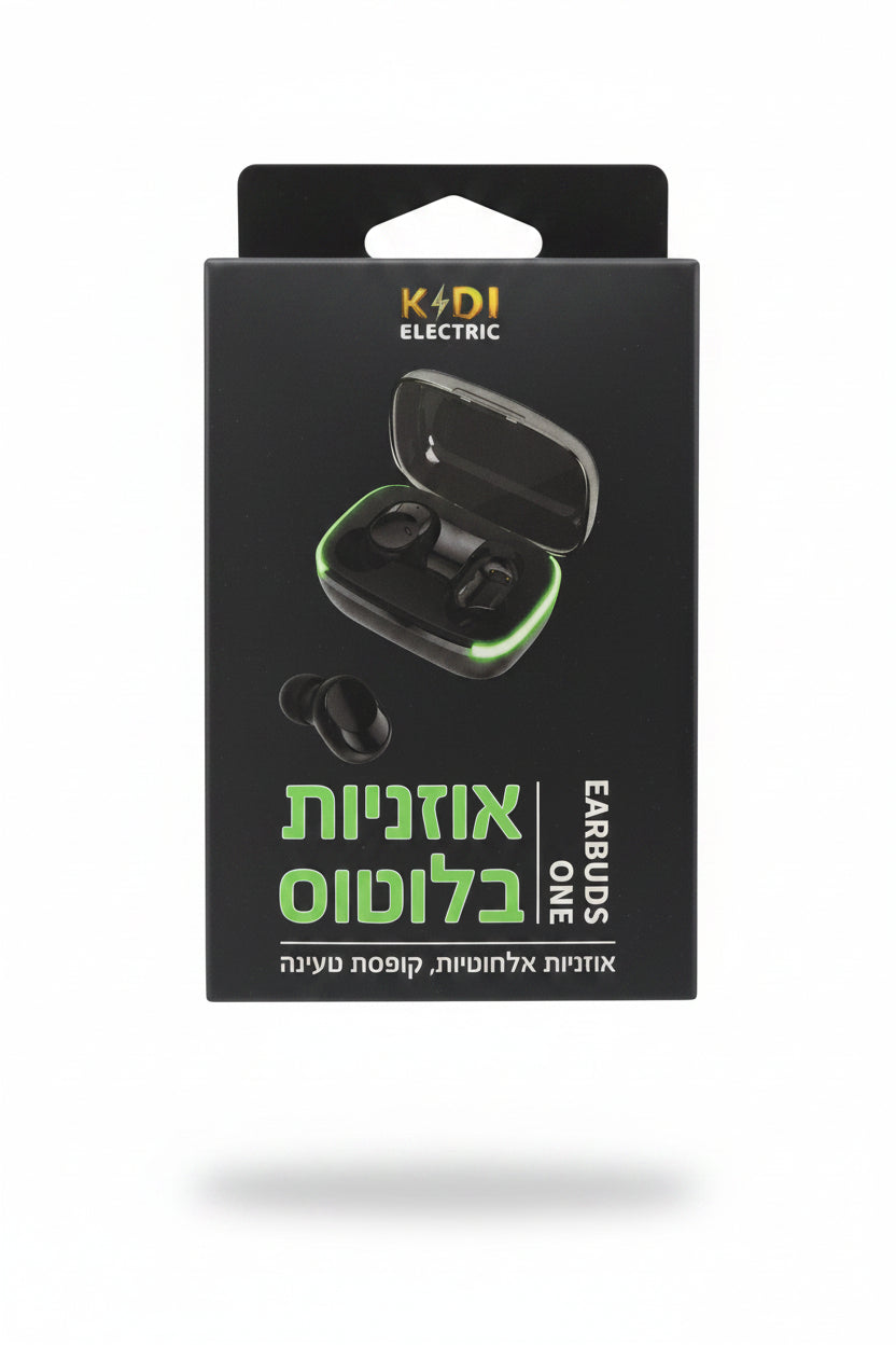 אוזניות בלוטוס אלחוטיות KADI ELECTRIC – דגם Earbuds One עם קופסת טעינה מוארת