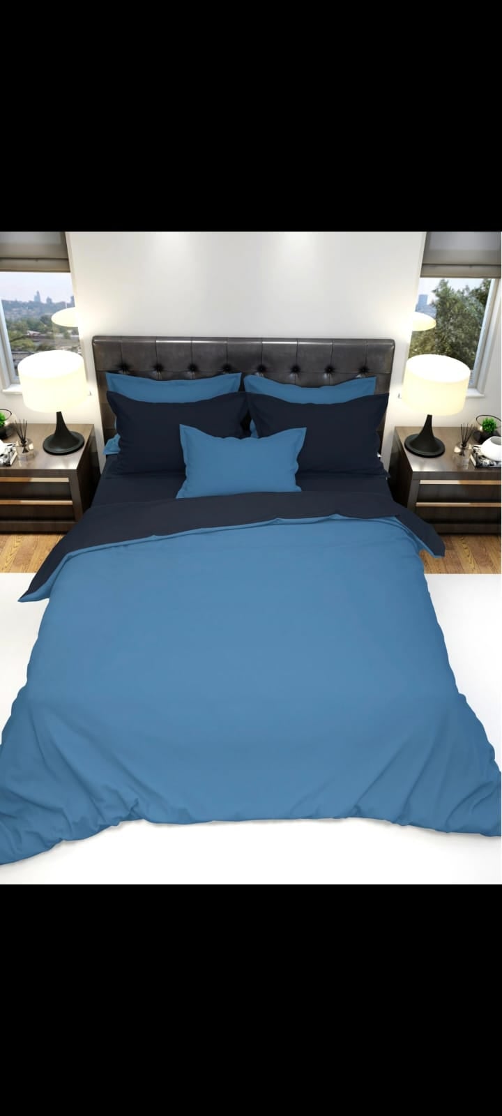 סט מצעים דו צדדי מיטה וחצי איכותי פרקל בעל צפיפות חוטים גבוהה מאוד סדין כחול כהה